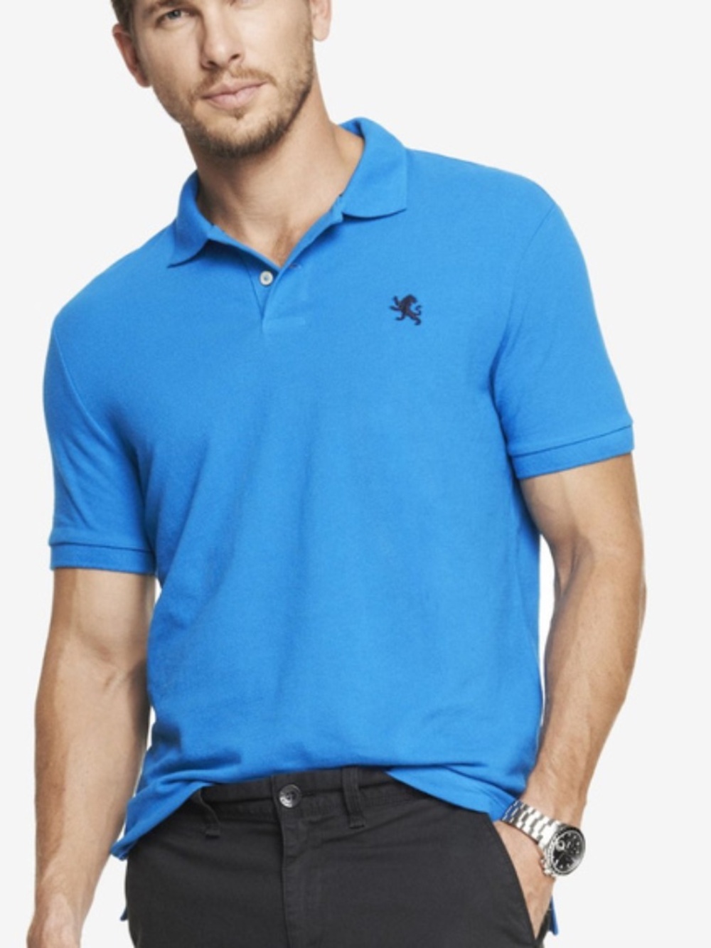 Express Modern Fit Pique Polo Shirt in bright blue 100% cotton